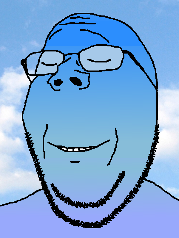 Soybooru Post 14788 Calm Closedeyes Glasses Irlbackground Sky Smile Soyjak Stubble